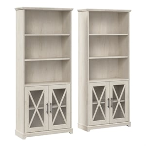 Bowery Hill 5-Shelf Engineered Wood Bookcase in Linen White Oak (Set of 2)