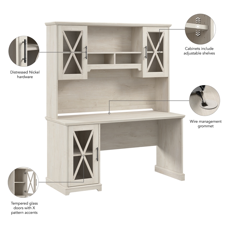Bowery Hill Engineered Wood Desk with Storage Cabinet in Linen White Oak