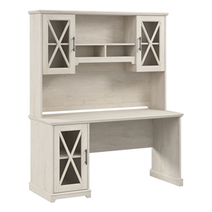 Bowery Hill Engineered Wood Desk with Storage Cabinet in Linen White Oak