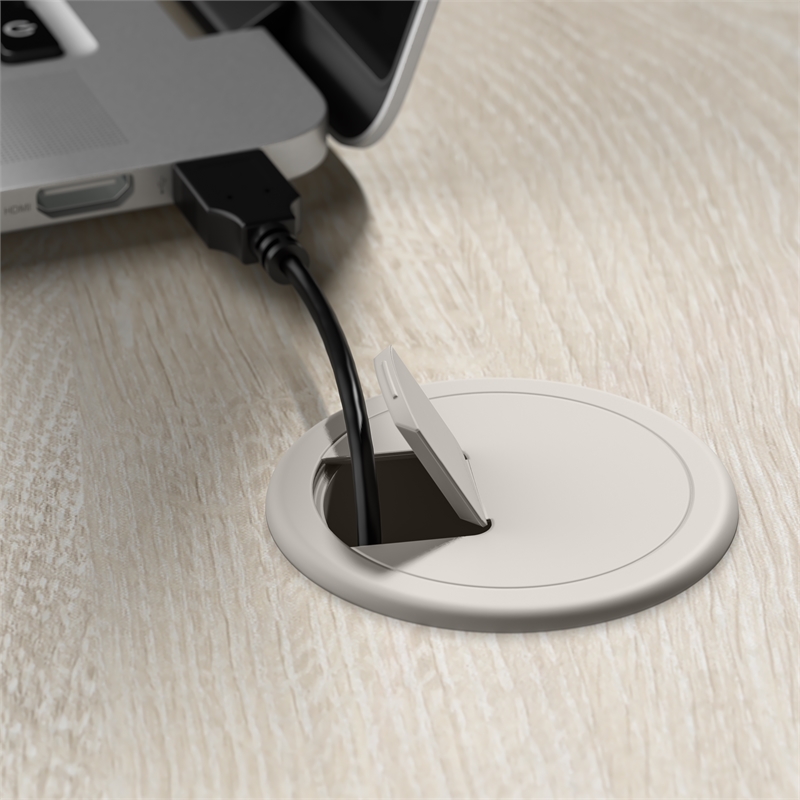 Bowery Hill Engineered Wood Desk with Hutch and Keyboard Tray in Linen White Oak