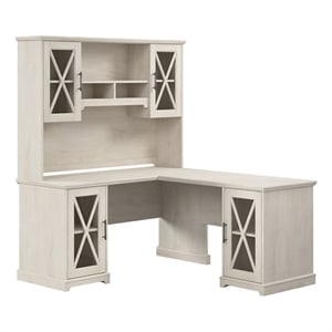 Bowery Hill Engineered Wood L-Shaped Desk with Hutch in Linen White Oak