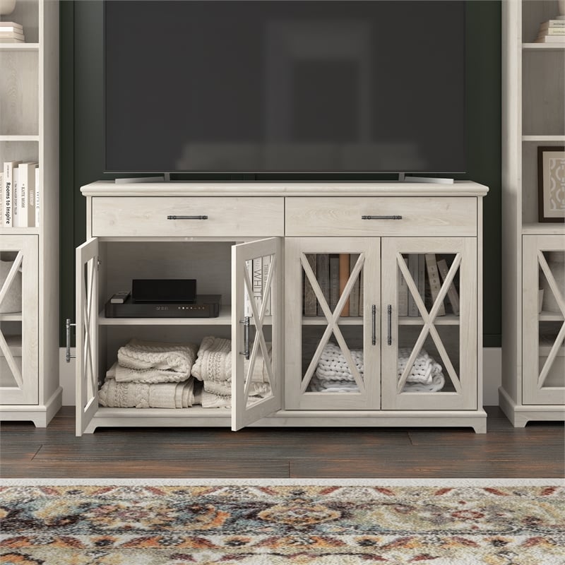Bowery Hill Engineered Wood Buffet Cabinet with Drawers in Linen White Oak