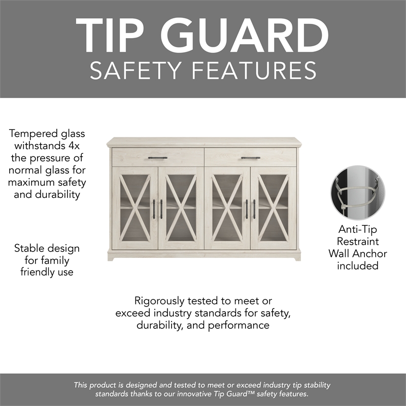 Bowery Hill Engineered Wood Buffet Cabinet with Drawers in Linen White Oak