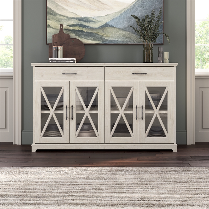 Bowery Hill Engineered Wood Buffet Cabinet with Drawers in Linen White Oak
