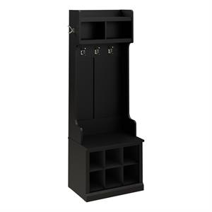 Bowery Hill 24&quot Engineered Wood Hall Tree & Shoe Bench w/ Shelves in Black Oak