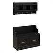 Bowery Hill Engineered Wood Entryway Bench w/ Doors and Wall Shelf in Black Oak