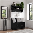 Bowery Hill Engineered Wood Entryway Bench w/ Doors and Wall Shelf in Black Oak
