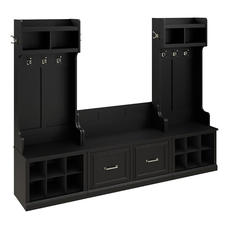 Bowery Hill Engineered Wood Entryway Storage Set with Doors in Black Suede Oak