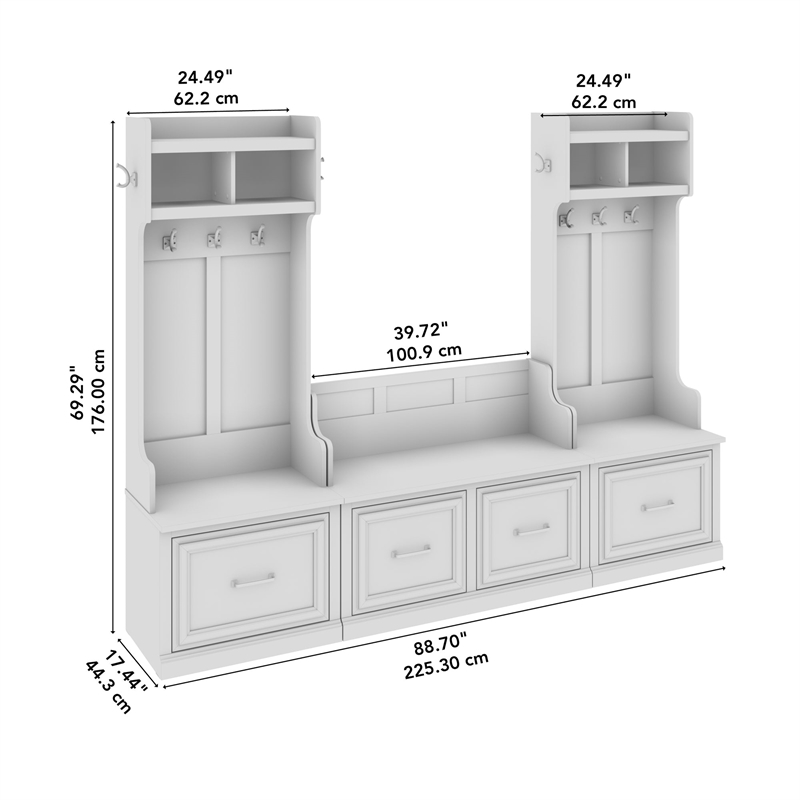 Bowery Hill Engineered Wood Entryway Storage Set w/ Drawers in Black Suede Oak