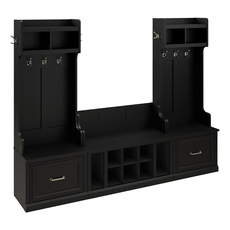 Bowery Hill Engineered Wood Entryway Storage Set w/ Drawers in Black Suede Oak