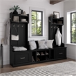 Bowery Hill Engineered Wood Entryway Storage Set w/ Drawers in Black Suede Oak