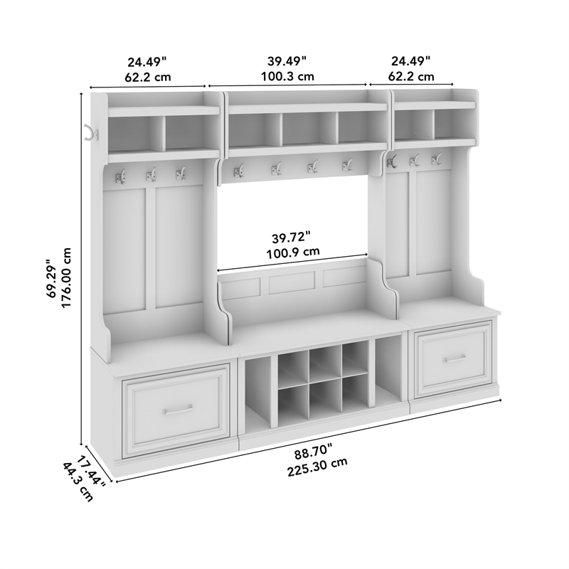 Bowery Hill Full Engineered Wood Entryway Storage Set with Drawers in Black Oak