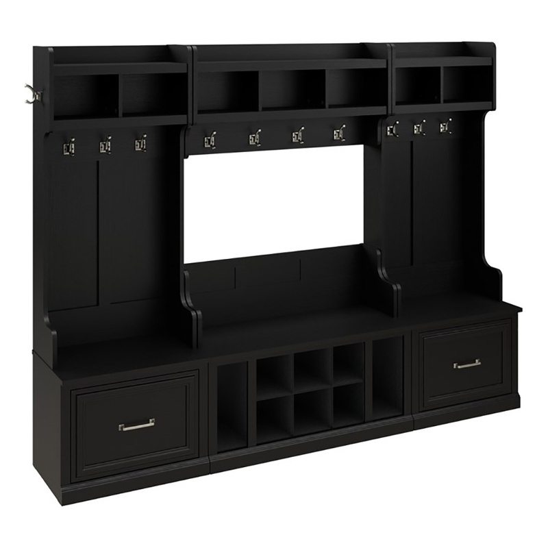 Bowery Hill Full Engineered Wood Entryway Storage Set with Drawers in Black Oak