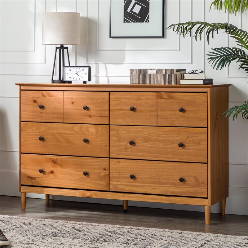 Bowery Hill Modern 6 Drawer Solid Wood Dresser in Caramel Finish