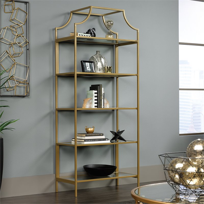 Bowery Hill Modern Metal 5 Shelf Bookcase in Satin Gold Finish