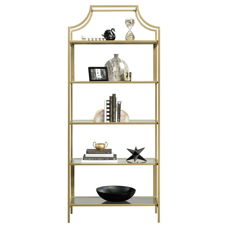 Bowery Hill Modern Metal 5 Shelf Bookcase in Satin Gold Finish