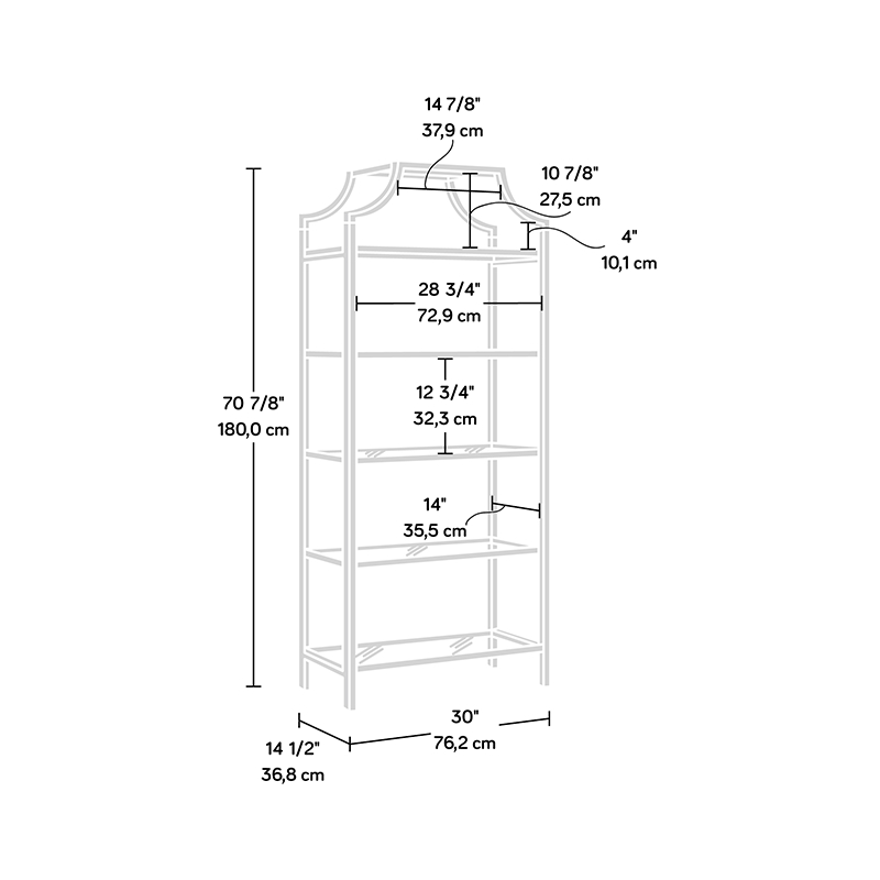 Bowery Hill Modern Metal 5 Shelf Bookcase in Satin Gold Finish