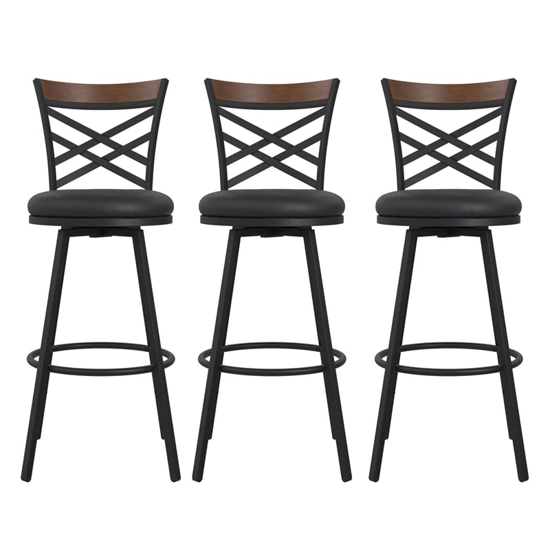 Bowery Hill Upholstered Seat Swivel Barstools (Set of 3) Black