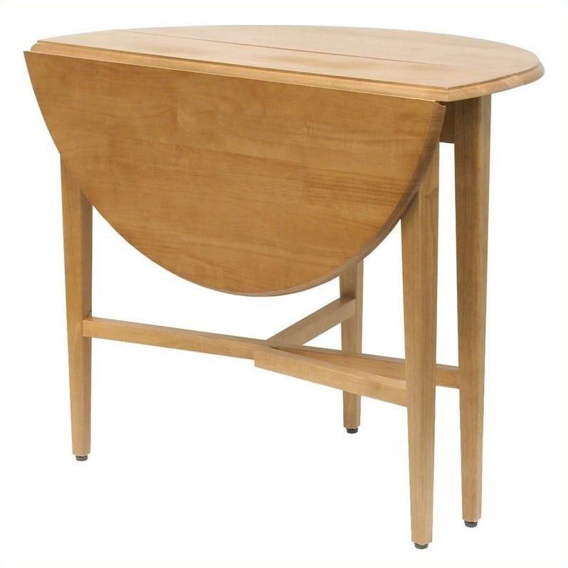 Bowery Hill Round Drop Leaf Contemporary Solid Wood Dining Table in Light Oak