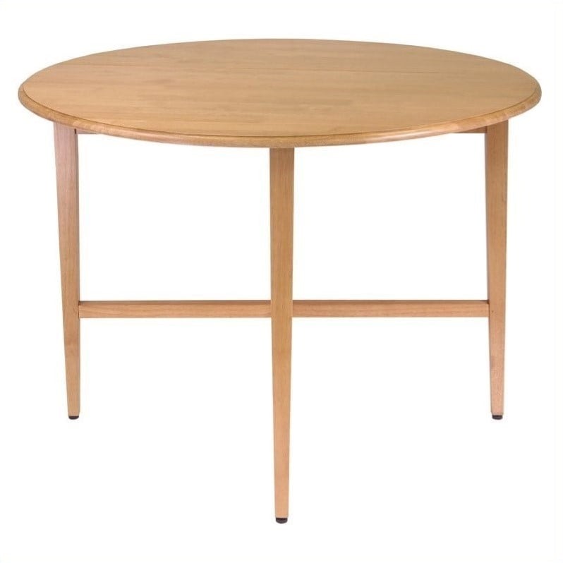 Bowery Hill Round Drop Leaf Contemporary Solid Wood Dining Table in Light Oak