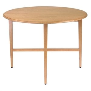 Bowery Hill Round Drop Leaf Contemporary Solid Wood Dining Table in Light Oak