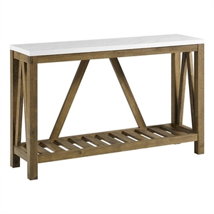 Bowery Hill A-Frame 52&quot Faux-Marble Top Wood Console Table in White/Walnut