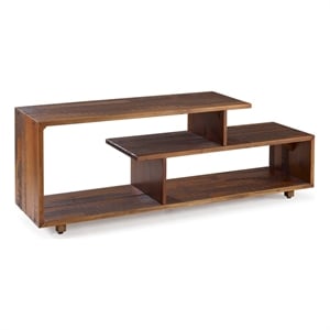 Bowery Hill Rustic 60&quot Asymmetrical Modern Pine Wood TV Stand in Amber Finish