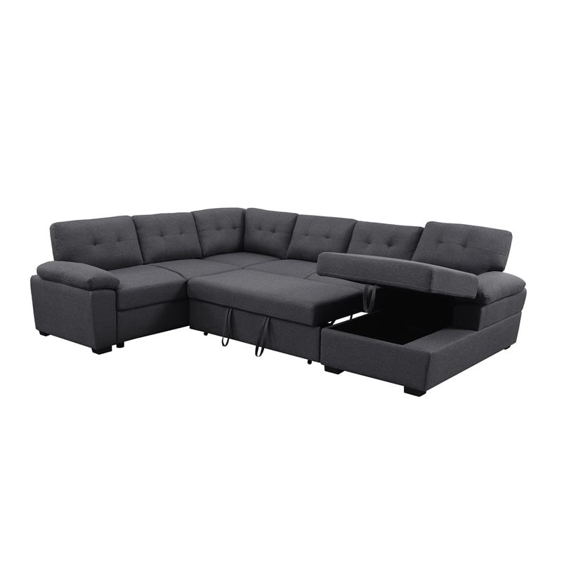 Bowery Hill 5-Seat Fabric Sleeper Sectional Sofa with Storage in Dark Gray