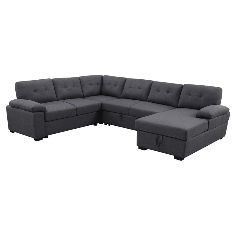 Bowery Hill 5-Seat Fabric Sleeper Sectional Sofa with Storage in Dark Gray