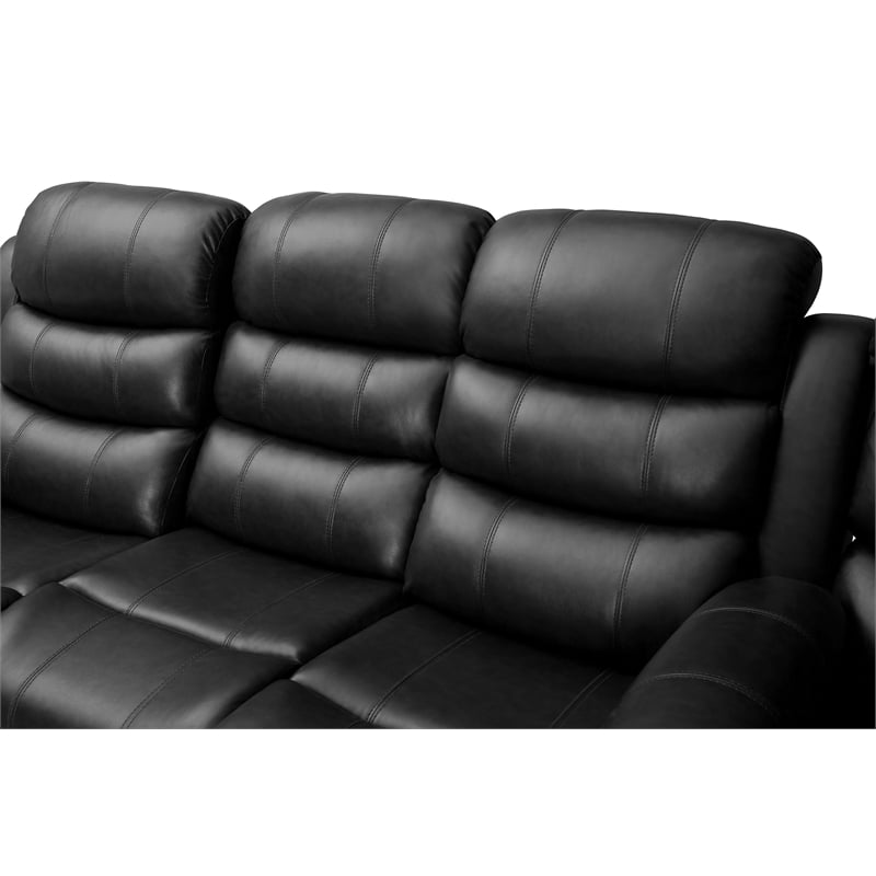 Bowery Hill Modern LED Faux Leather Reclining Sectional in Black