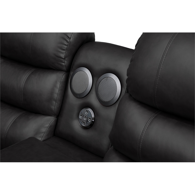 Bowery Hill Modern LED Faux Leather Reclining Sectional in Black
