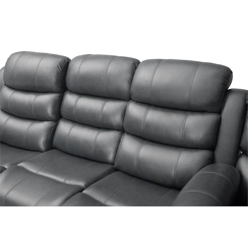 Bowery Hill Faux Leather Gray Sectional Rectangular LED Reclining 110