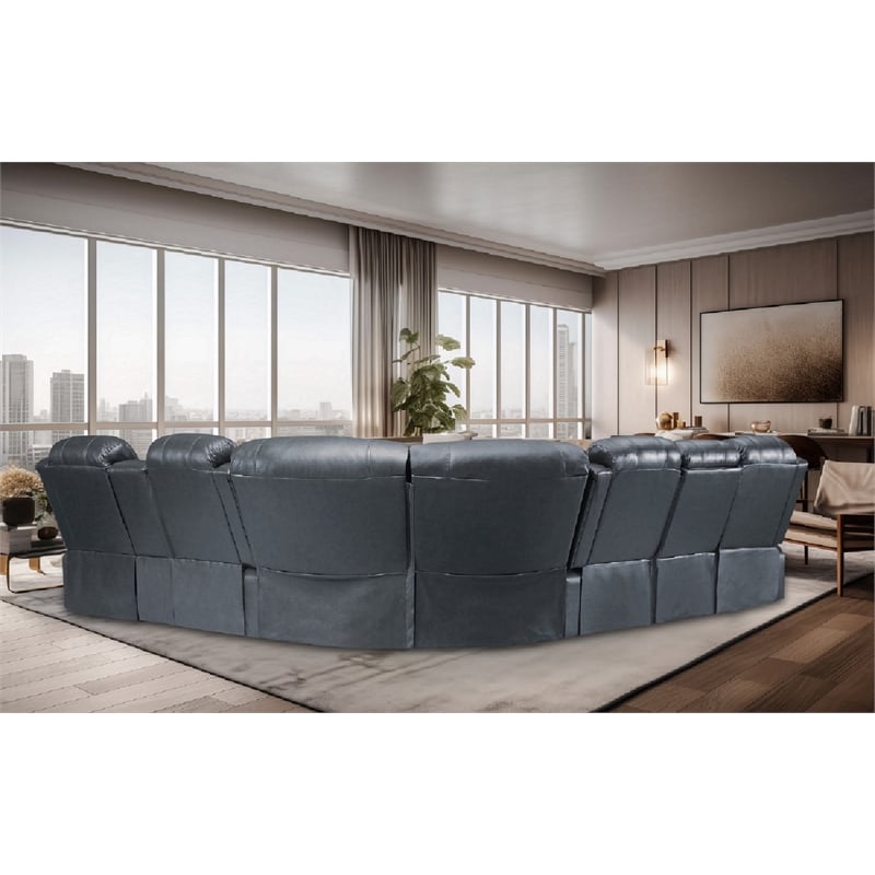Bowery Hill Faux Leather Gray Sectional Rectangular LED Reclining 110