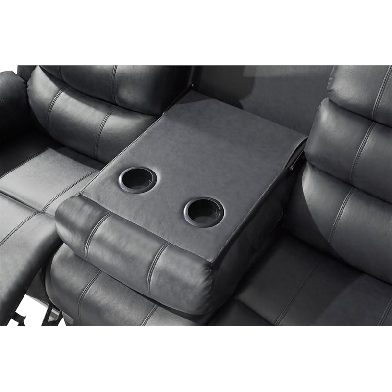Bowery Hill Faux Leather Gray Sectional Rectangular LED Reclining 110