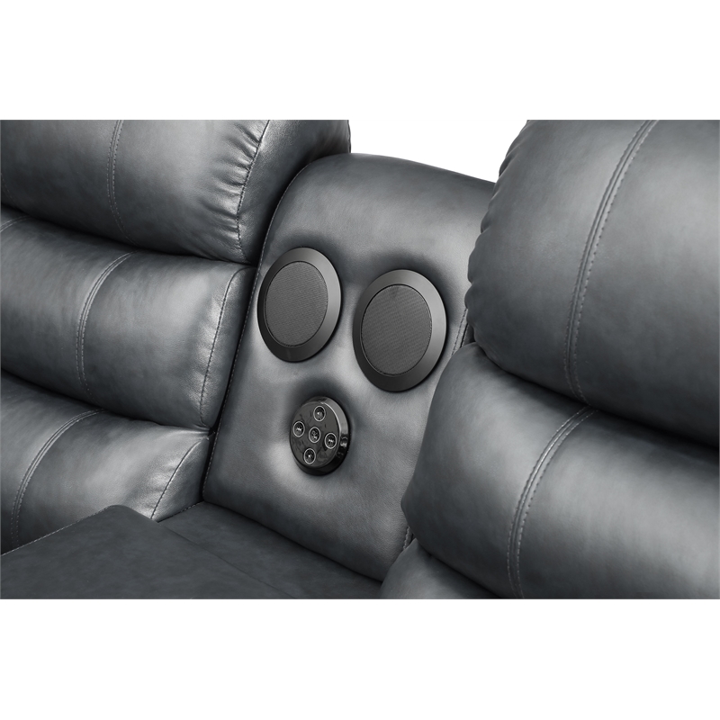 Bowery Hill Faux Leather Gray Sectional Rectangular LED Reclining 110