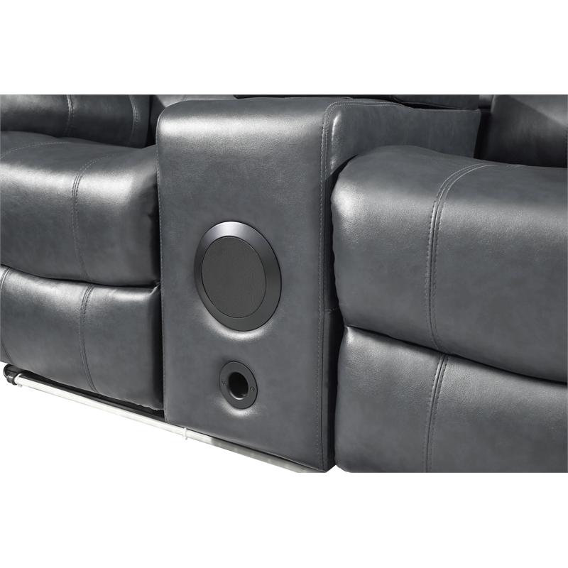 Bowery Hill Faux Leather Gray Sectional Rectangular LED Reclining 110