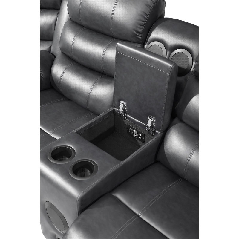 Bowery Hill Faux Leather Gray Sectional Rectangular LED Reclining 110