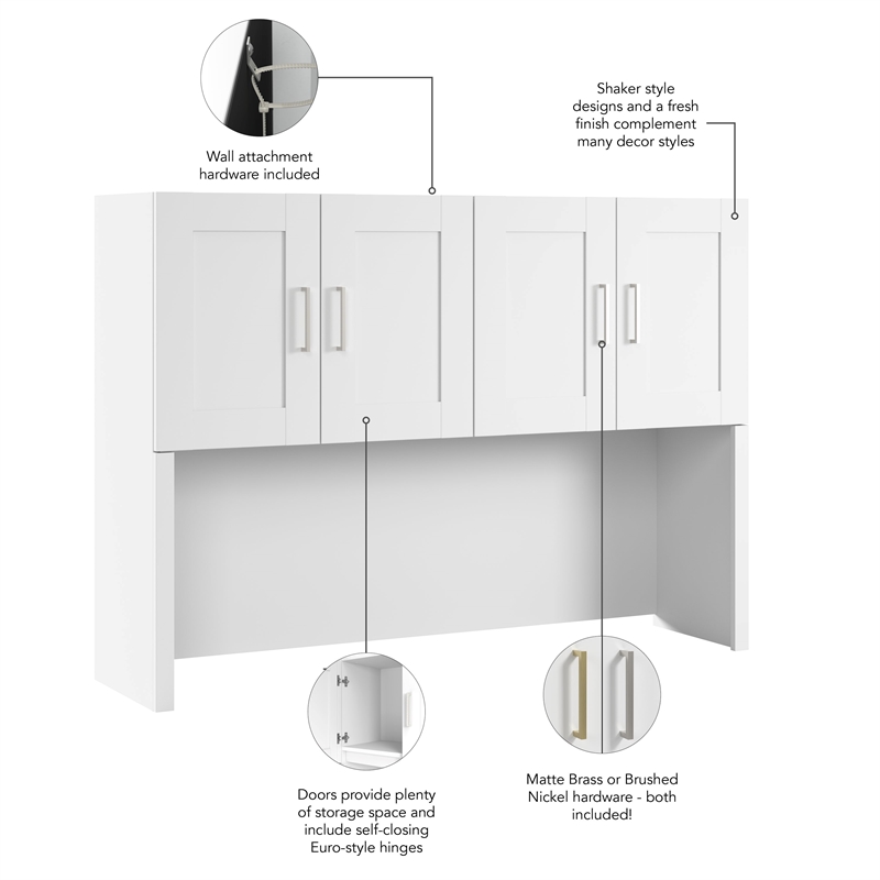 Bowery Hill Contemporary 60W Hutch in White - Engineered Wood