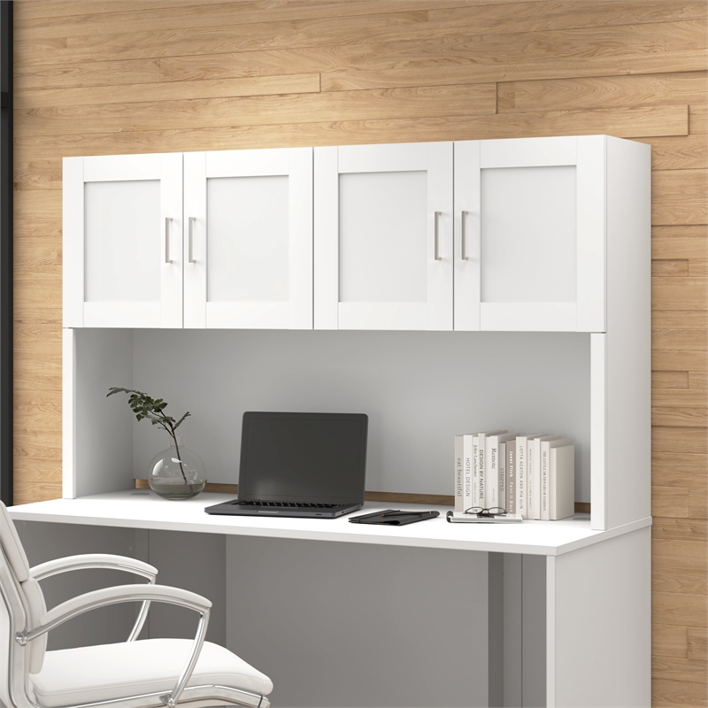 Bowery Hill Contemporary 72W Hutch in White - Engineered Wood