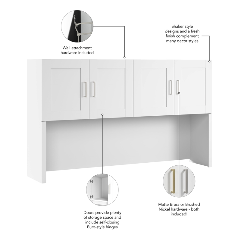Bowery Hill Contemporary 72W Hutch in White - Engineered Wood