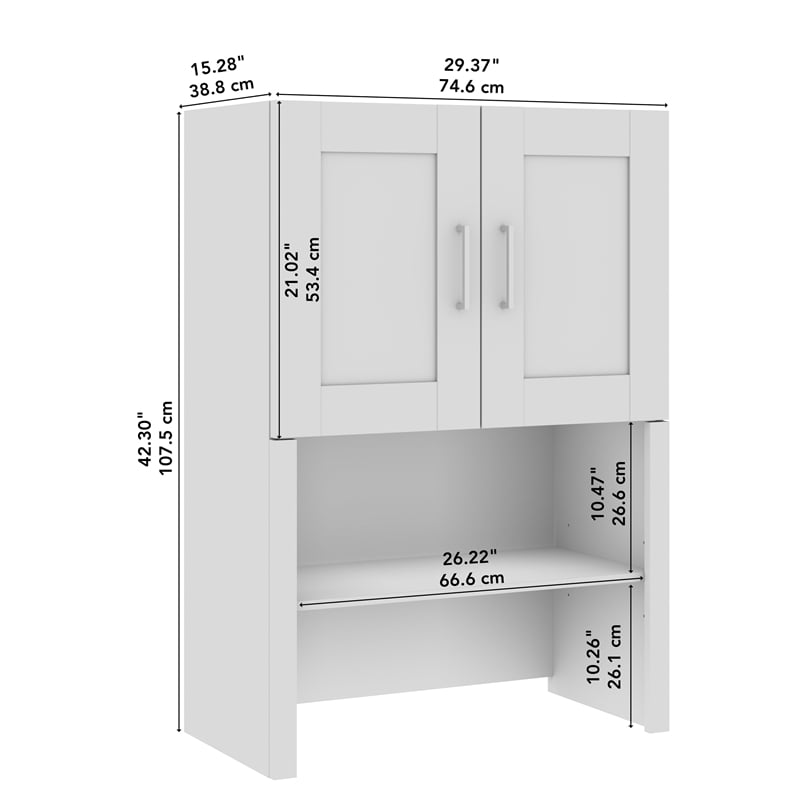 Bowery Hill Modern 30W Bookcase Hutch in White - Engineered Wood
