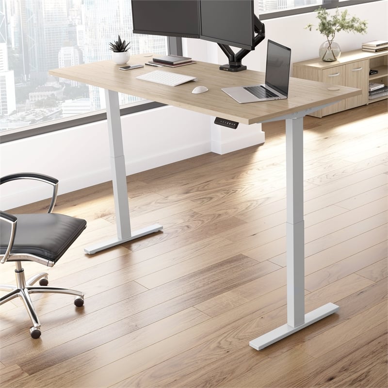 Bowery Hill 48W Adjustable Standing Desk in Natural Elm - Engineered Wood