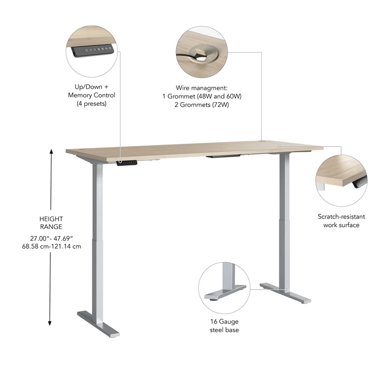 Bowery Hill 48W Adjustable Standing Desk in Natural Elm - Engineered Wood