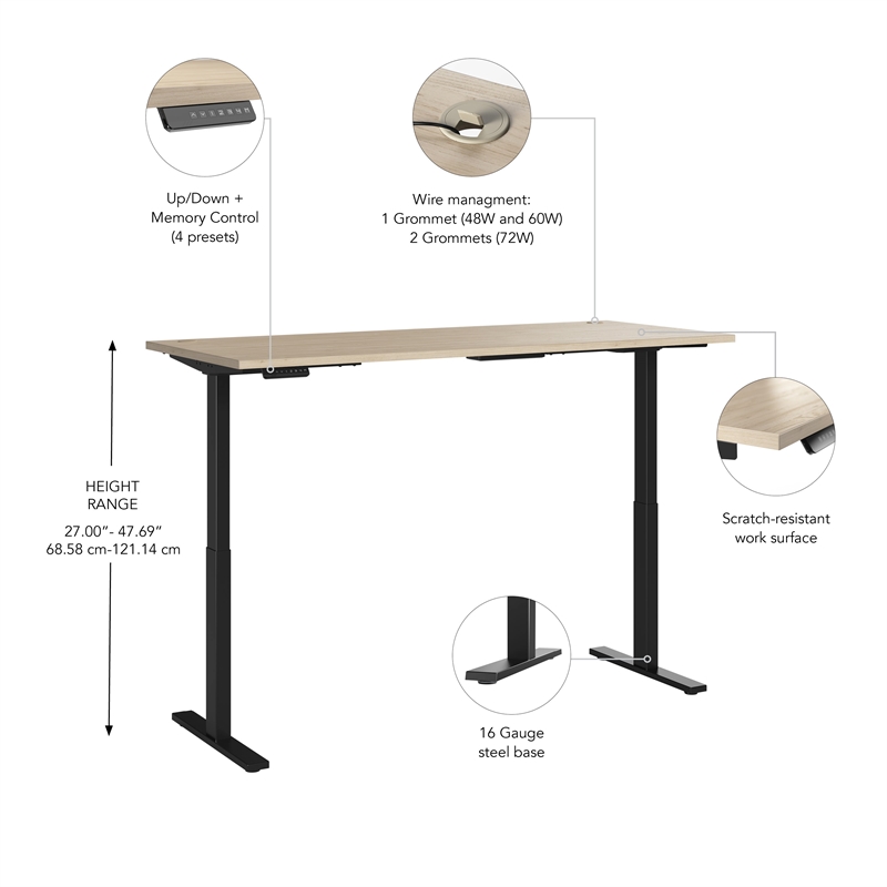 Bowery Hill 48W Adjustable Standing Desk in Natural Elm - Engineered Wood