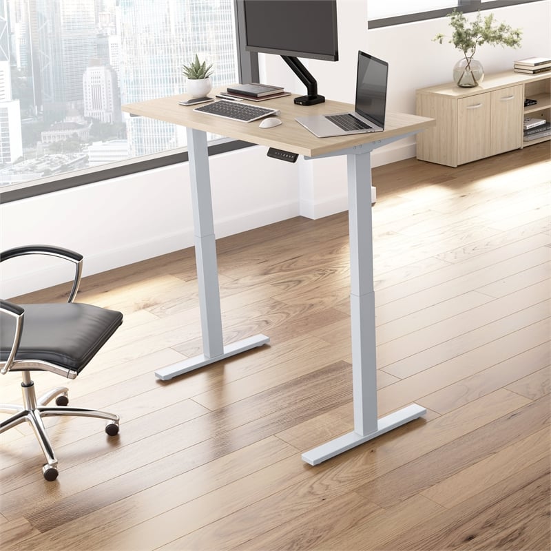 Bowery Hill 60W Adjustable Standing Desk in Natural Elm - Engineered Wood
