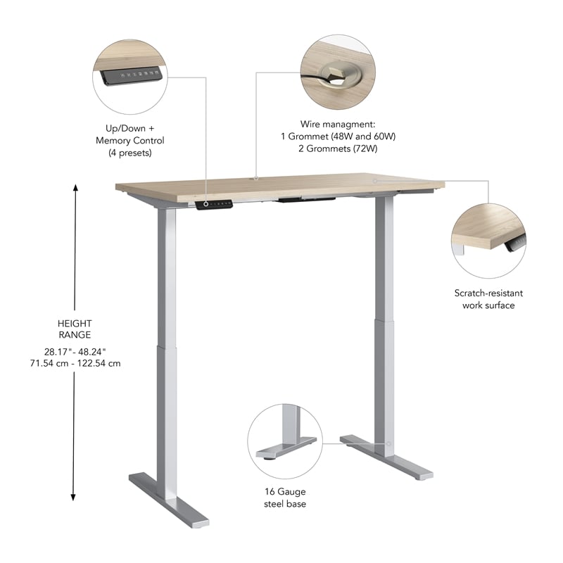 Bowery Hill 60W Adjustable Standing Desk in Natural Elm - Engineered Wood