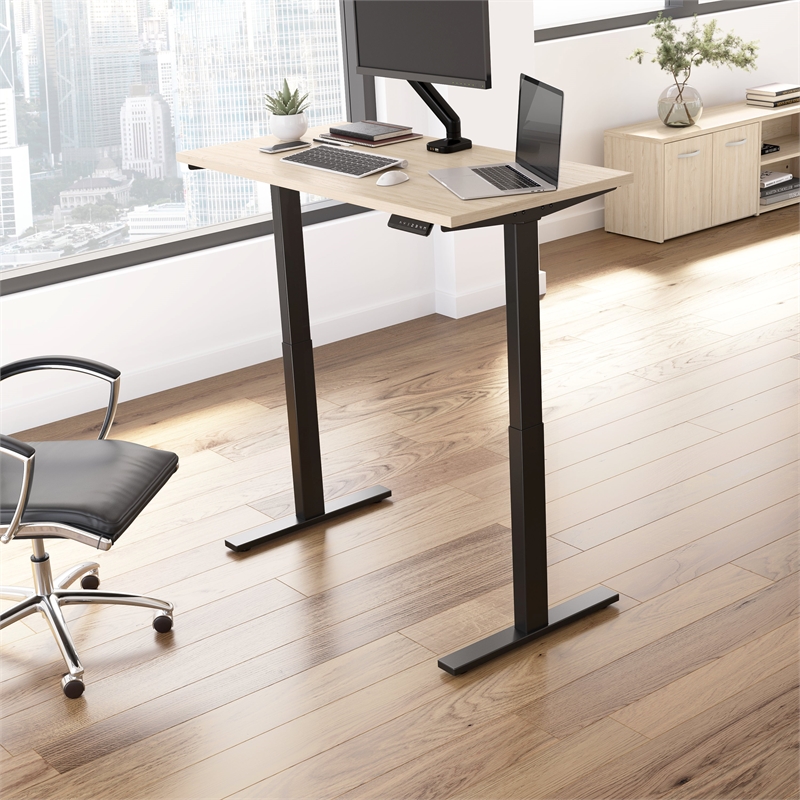 Bowery Hill 60W Adjustable Standing Desk in Natural Elm - Engineered Wood