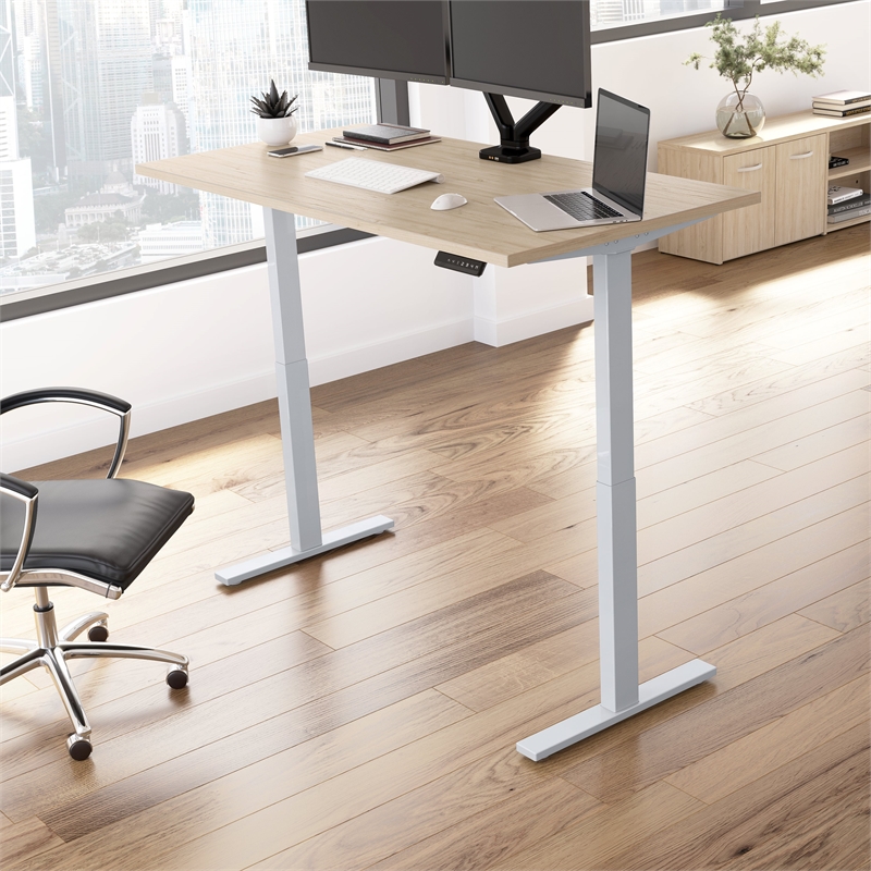 Bowery Hill 72W Adjustable Standing Desk in Natural Elm - Engineered Wood