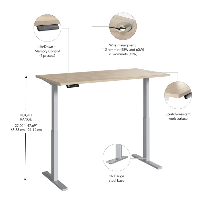 Bowery Hill 72W Adjustable Standing Desk in Natural Elm - Engineered Wood
