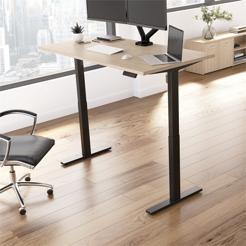 Bowery Hill 72W Adjustable Standing Desk in Natural Elm - Engineered Wood